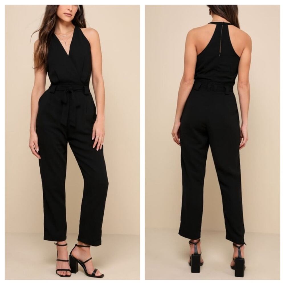 NEW Lulus In The City Surplice Chic Cocktail Sleeveless Jumpsuit Black - Size S
